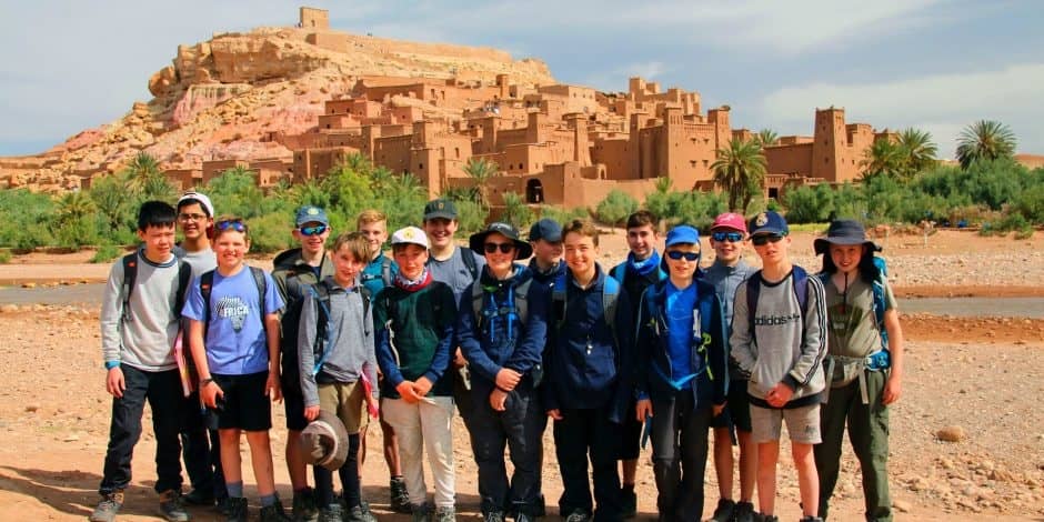 students in kasbah ait ben haddou