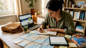 Travel planner organizing luxury Morocco workflow