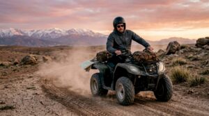 Quad biker traversing Agafay desert trail