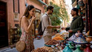 Shoppers exploring Marrakech street market