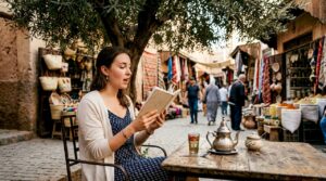 Woman learning Moroccan language outdoors